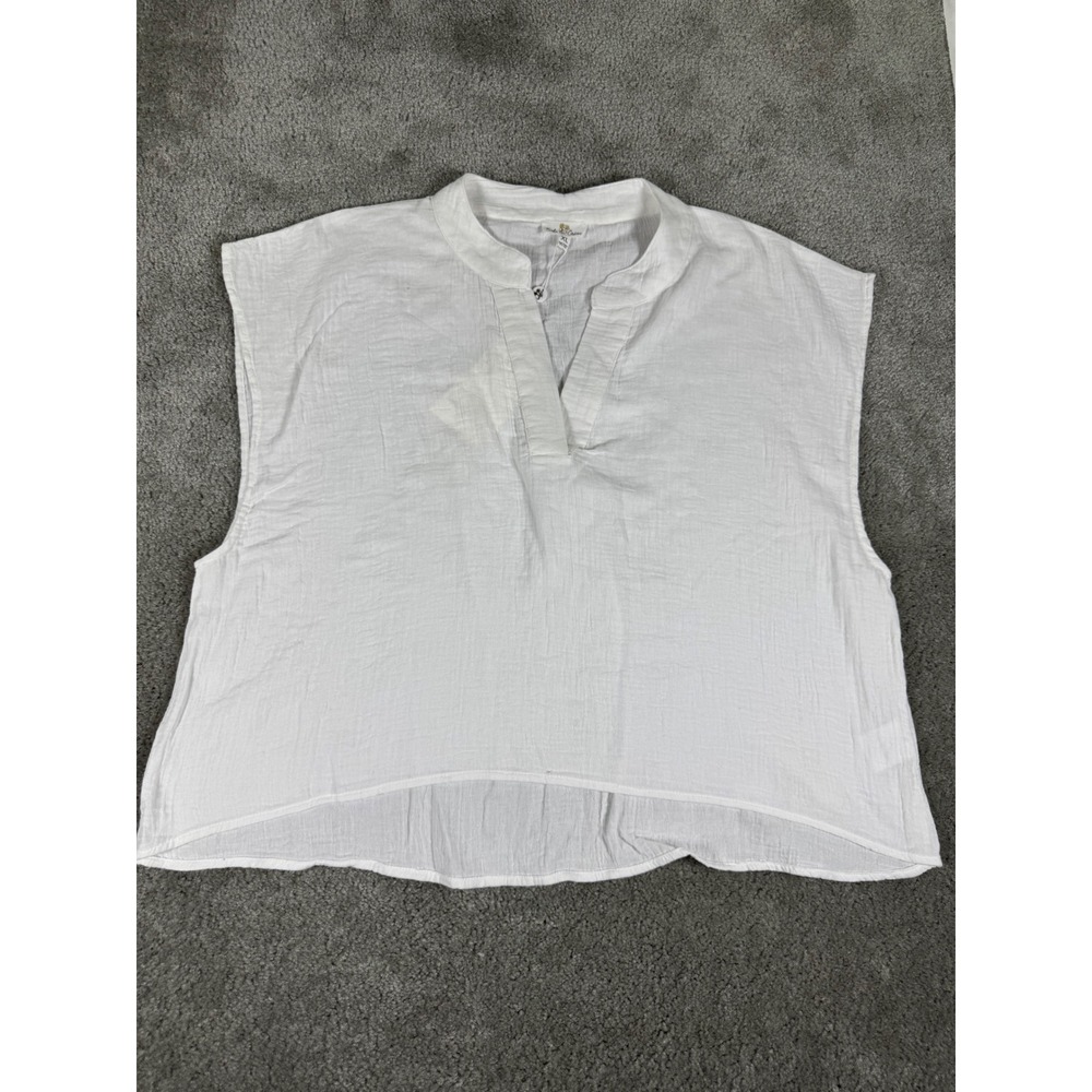 Turks & Caicos White Cotton Gauze Split Neck Sleeveless Blouse Top XL 1406